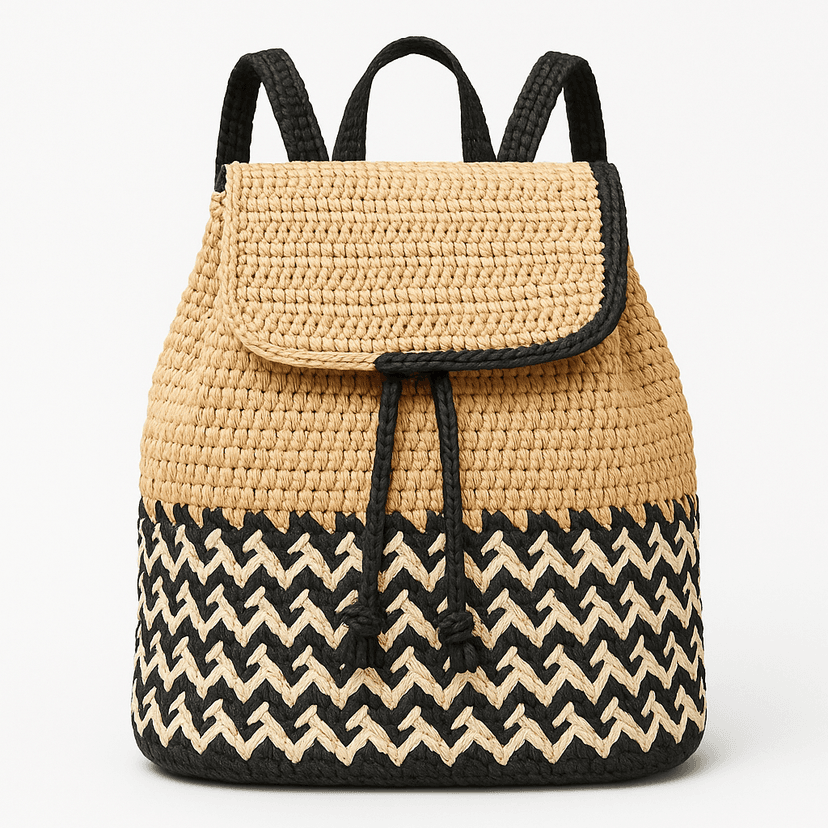 Handmade Raffia Backpack | Eco-Friendly Style - Black Dual