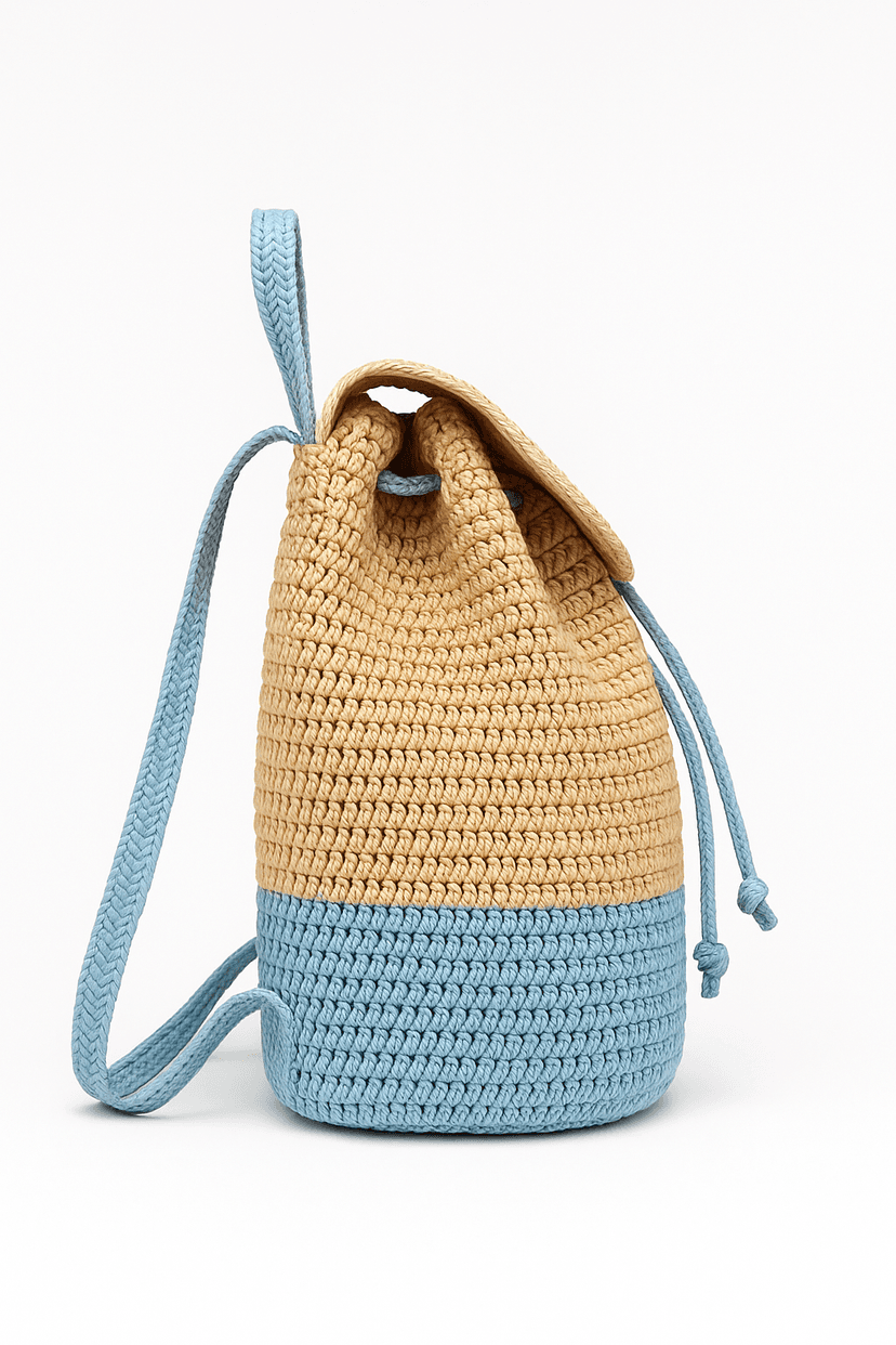 Handmade Raffia Backpack | Eco-Friendly Style - Light Blue Dual