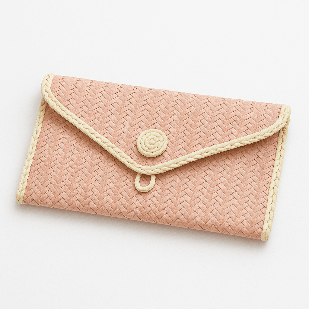 Raffia Wallet | Handmade Eco-Friendly Accessory - Light Pink - Image 1